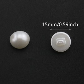 Half Domed Pearl Button ZCZQC 50PCS 15mm White Round Half Ball ABS Plastic Pearl Buttons with Sewing Shank for Sewing Clothing Dress Sweater Crafts DIY Jewelry Making Accessories Mushroom Shape Button