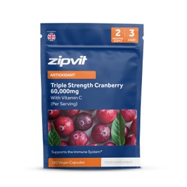 Zipvit Triple Strength Cranberry 60,000mg, High Strength Cranberry Extract with Vitamin C, 180 Vegan Capsules for Immune Support, 2 Month Supply, Supplement for Men & Women