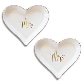 GroomBrideGifts Mr and Mrs Gifts, Ceramic Jewelry Dish Tray, Wedding Bridal Shower Essentials Gift.