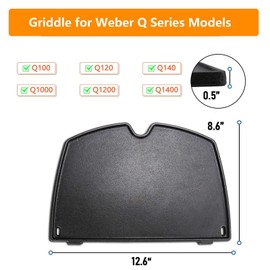 Grisun 6558 Cast Iron Griddle for Weber Q1000 Q1200 Q1400 Q100 Q120 Q140 Series Grill, Matte Cast Iron Cooking Griddle Grill Parts Accessories, 12.6 x 8.6 Inches