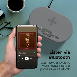 i box Dawn FM Radio, Bluetooth Wireless Speaker, Fast Charging, Clock Radio, LED Display, USB Charger, Dimmable Night Light, Alarm Clock Feature, Wireless Charger, Digital Clock, Dual Alarm (Grey)