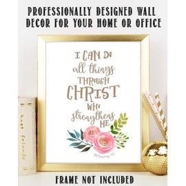 "I Can Do ALL Things Thru Christ" Philippians 4:13- Bible Verse Wall Art- 8x10"- Scripture Wall Print-Ready to Frame. Modern Floral Design. Home Decor-Office Décor-Christian Gifts. God Gives Us Power!