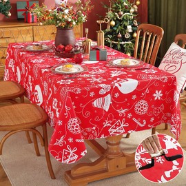 SASTYBALE Christmas Plastic Tablecloth Rectangle, Waterproof Vinyl Christmas Table Cloth with Flannel Backing, Wipeable Xmas Table Cover for Winter Holiday Party Decor (Rectangle, 60" x 102", Red)