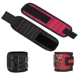 Yosugar Geschenke für Männer, Magnetarmband Set für Handwerker, Verstellbar aus Velcro,Praktisches Lustige Geschenke für Männer (Schwarz-Rot, 2-in-1)