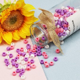 VOOMOLOVE 1000 Pcs Colorful Pony Beads - Perfect for Hair Braids, Crafts & Jewelry Making - 6x9mm White, Pink, Purple