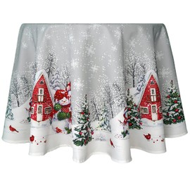 Tablecloth Snowman Christmas Winter Village (150 cm, Round)