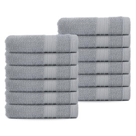 Textila Washcloths - 13x13 Inch 100% Cotton, Super Soft, Highly Absorbent & Lightweight - Ideal for Everyday Use, Spa & Gym (Light Grey - Pack of 12)
