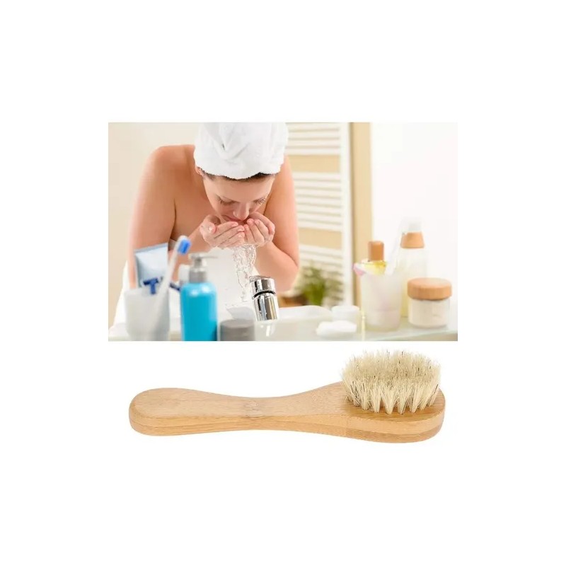 2 Cepillos Faciales Exfoliantes Mango Madera Cerda Natural