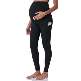 POSHDIVAH Women's Maternity Workout Leggings Over The Belly Pregnancy Yoga Pants with Pockets Soft Active Wear Work Pants Black Small