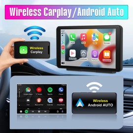 Kunfine Universal Portable Wireless Carplay Screen Android Auto, 7 Inch Touchscreen Wireless Car Play Screen AHD Reverse Camera for Car Support Airplay Voice Control FM Bluetooth AUX