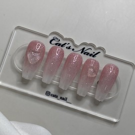 Syrup Glitter Heart Spring Handmade Nail Tips - Mini Short Oval / 시럽 글리터 하트 봄 수제네일팁 - 미니숏오벌