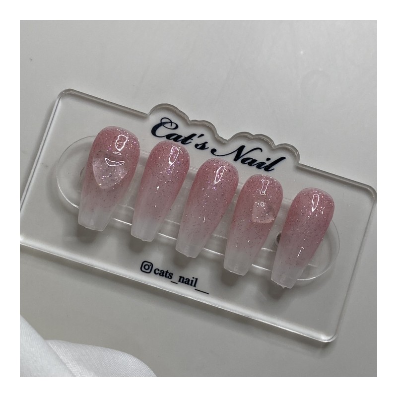 Syrup Glitter Heart Spring Handmade Nail Tips - Mini Short