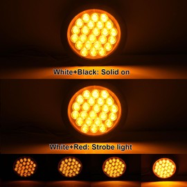 Partswcgg 4Pcs 4 Inch Round Amber Strobe Lights 24 LED Trailer Tail Lights with Stobe Solid Flash Patterns for Truck Towing Trailer Lamps Warning Waterproof w/Grommets and 3 Prong Plug 10V-30V