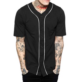 Hat and Beyond Mens Baseball Button Down Jersey (Medium, 01up01_Black/White)