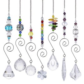 H&D HYALINE & DORA Pack of 7 Crystal Rainbow Suncatcher Glass Beads Chain Hanging Feng Shui Pendant for Windows, Garden