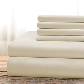BYSURE Hotel Luxury Bed Sheets Set 6 Piece(King, Cream) - Super Soft 1800 Thread Count 100% Microfiber Sheets with Deep Pockets, Wrinkle & Fade Resistant