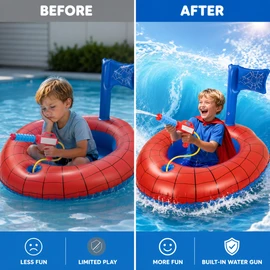 Kids’ Pool Float with Water Gun – Inflatable Ride-On Water Toy for Ages 3–8, Beaches & Summer Pool Games