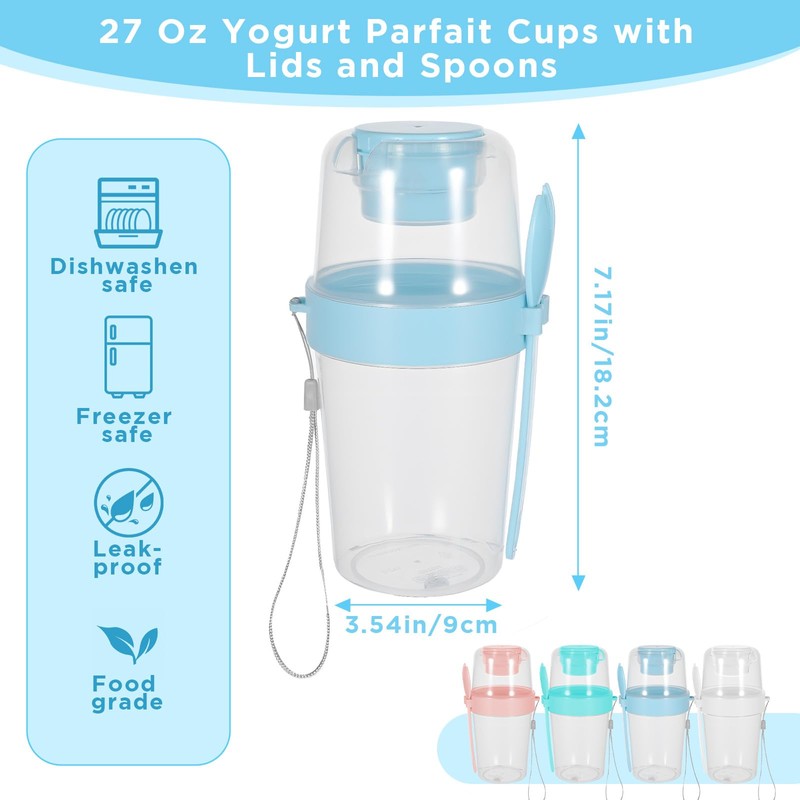 4 Pack Portable Breakfast Cups with Lids and Spoon, 27
