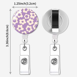 2 Pack Retractable Badge Holders Cute Badge Reel Badge Clip ID Card Holders for Student Office Worker Doctor Nurse Teacher(Groovy Flowers)