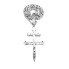 NYFASHION101 Imprinted Cross of Lorraine Pendant Pendant with 3mm Rope Chain Necklace, Silver-Tone, 24"