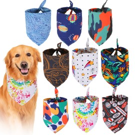 COMSUN 9 Pack Dog Bandanas, Polyester Dog Bandana Bulk for Boy Girl, Pet Scarf Washable, Stripe Pattern