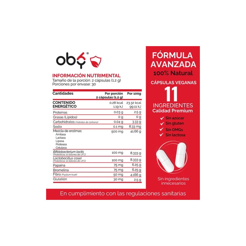 OBY Enzimas Digestivas Avanzadas: 7 Enzimas + 20 Billones Probióticos