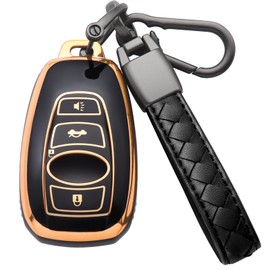 CAERSAT for Subaru Key Fob Cover Soft TPU with Keychain Key Case Holder All-Around Protection Compatible for Forester Outback BRZ Legacy CrossTrek Ascent WRX (4 Buttons, A Black)