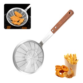 VANDHOME Skimmer Slotted Spoon 304 Stainless Steel Kitchen Spider Pasta Strainer with Wooden Handle, Frying Spoons for Cooking Kitchen Frying Draining Spoon (16cm/6.3In)