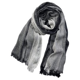 Belsen Unisex Linen Striped Long Scarf Soft Lightweight Tassel Shawl Wrap 75" × 32" (Black)