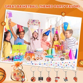 ShinyRelief 72 Pcs Basketball Party Favors Included 24 Motivational Silicone Wristbands 24 Basketball Keychains 24 Organza Bags for for Basketball Birthday Decorations Team Gift