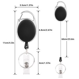 Segus Retractable Key Fob, Retractable Key Fob, Pack of 10 Retractable Badge Reel for ID, Cards, Keys, with 60 cm Extendable Nylon Thread (Black)