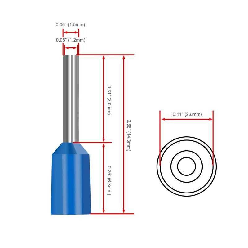 Heschen 1000pcs E7508 AWG 20/0.75mm² Wire Copper Crimp Connector Vinyl