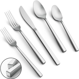 Cubic 20-Piece Silverware Set, Flatware Set Stainless Steel, Modern Cutlery Set, Service for 4, Matte Finish Forged Dishwasher Safe