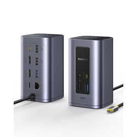 Baseus Docking Station Nomos Win Air 12 in 1, Dual Monitor Laptop Dock, 2 * 4K HDMI, 10Gbps USB A/C Ports, Gigabit Ethernet, PD 100W, USB C Docking Station for Dell/HP/Lenovo/Asus/Acer