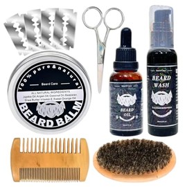 8 pz kit de crecimiento de barba, rodillo derma, bálsamo, serum para barba, peine cepillo jabón y kit de para regalos para padres