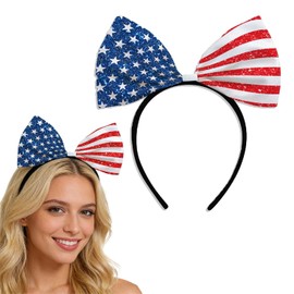 4th of July Headband America Flag Bow Headband for Women Red and Blue Independence Day Star Head Bands 250 Anniversary USA Props Party Wedding Holiday Costume Hair Accessories