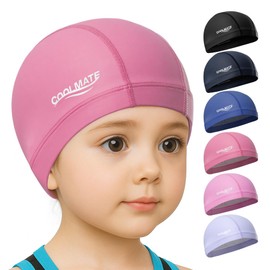 COOLMATE Fabric Swim Cap for Kid 3 4 6 8 14 16, Silicone Waterproof Layer, Cloth Swim Cap for Boy, Girl, Youth, Lightweight and Comfortable, Perfect for Pool, Beach, Lap Swimming (Dark Pink, 2XS)