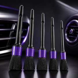 Car Detailing Brush Set, 5-Pack Purple Detail Brushes for Interior and Exterior Cleaning, Wheels, Engine Bay, Door Panels, Air Vents and Crevices