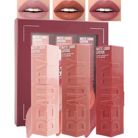 Kit De Labiales Líquidos Mate - 3 Piezas Tinte Labial De Alta Pigmentación, Brillo Labial Con Tinte Súper Aterciopelado, Hasta 16 Horas De Duración,  