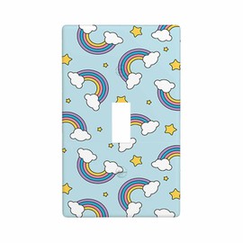 Moslion Rainbow Cloud Stars Light Switch Plug Covers Cartoon Blue 1-Gang Toggle Wall Plate Home Decor for Kitchen Bathroom Bedroom