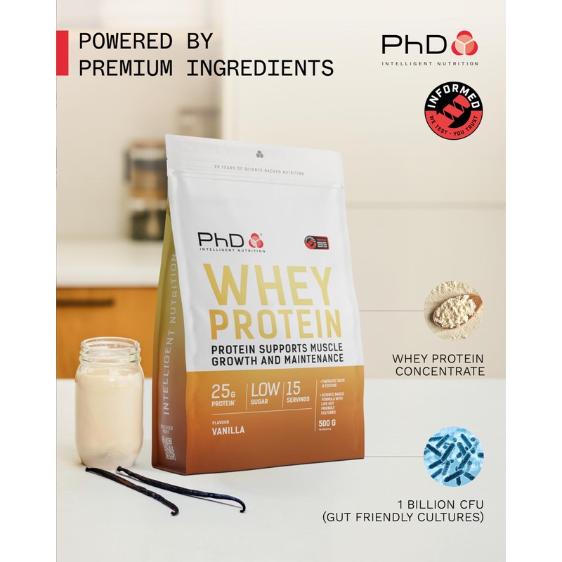 PhD PhD Nutrition Whey Powder 500g Vanilla C with 25g