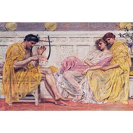 Girls Women harp Music by Albert Joseph Moore Tile Mural Kitchen Bathroom Wall Backsplash Behind Stove Range Sink Splashback 3x2 6" Marble, Matte