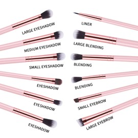 MSQ Eye Makeup Brushes Set with Soft Synthetic Hairs & Real Wood Handle for Eyeshadow, Eyebrow, Eyeliner, Blending (Pink), 12pcs