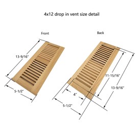 Homewell 2 Pcs White Oak Wood Floor Register, Drop in Vent, 4x12 Inch, No Damper, Unfinished