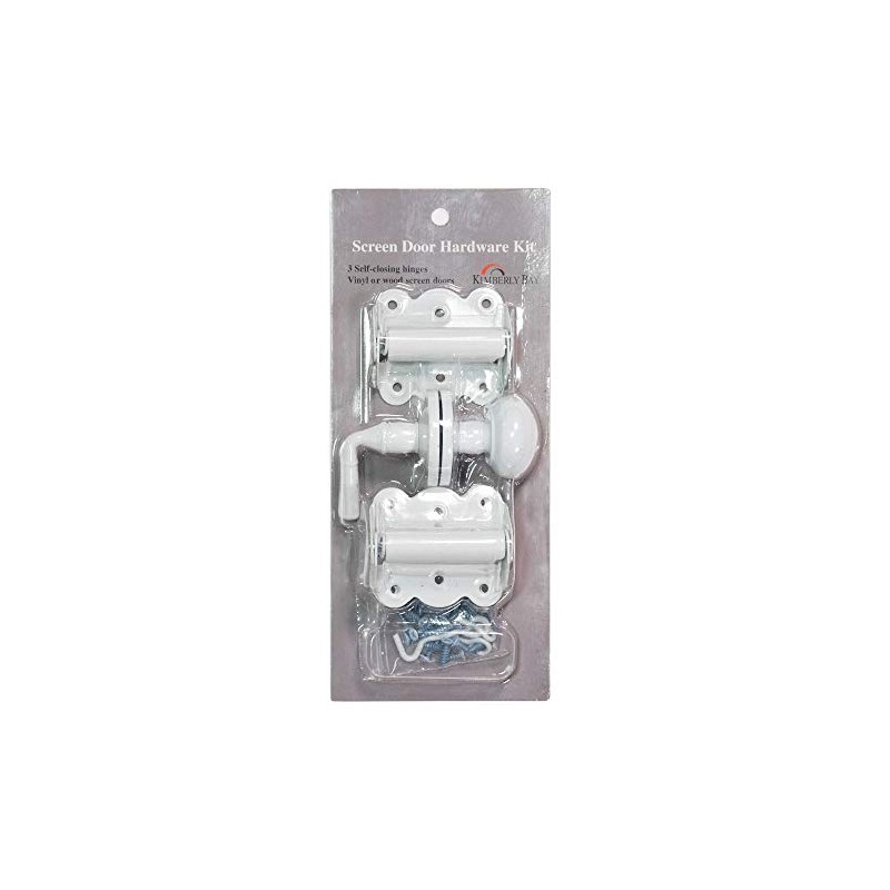 Screen Door Hardware Kit with Self-Closing Hinges White