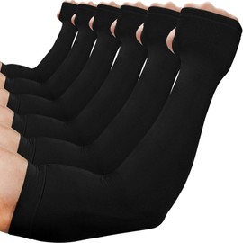 beister - Mangas de enfriamiento con protección UV, para el brazo para el verano, para mujeres y hombres, protección solar, para el pulgar, 6 pares (negro), Talla única