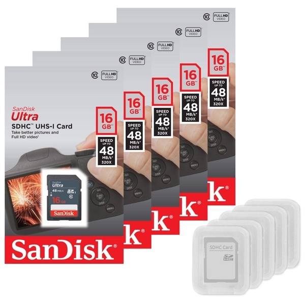 SanDisk 5 Pack Ultra 16GB SD SDHC Memory Flash Card