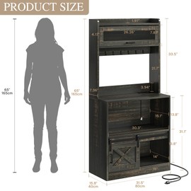 YITAHOME Bakers Rack with Power Outlet and Storage Farmhouse Microwave Stand with LED Lights Heavy Duty 5-Tier Coffee Bar Cabinet Station with 7 Hooks for Kitchen Dining Room Living Room Brown