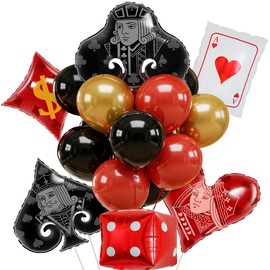 TiAaihion 42 Pcs Casino Theme Party Balloons Kit - Las Vegas Poker Night Decorations | Supplies with King Queen Spades Hearts Dice Dollar Foil | Latex Balloons for Adult Birthday Game Night