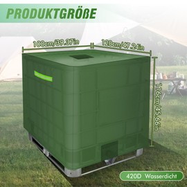 MaxAwe 1000L IBC Tank Cover, Tarpaulin for Water Tank with and Reflective Strips, 420D Waterproof Protective Tarpaulin Protective Cover, Green IBC Container Cover for IBC Tank Container Rain Butt